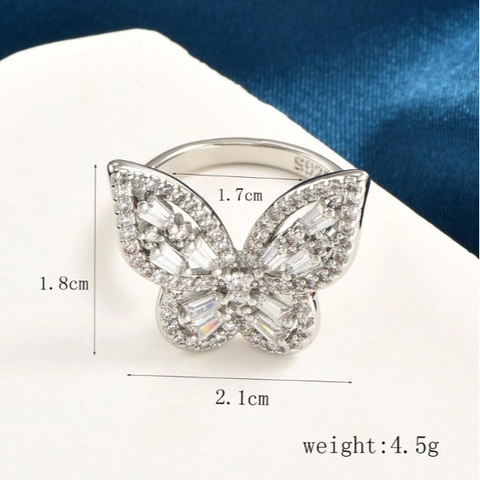 Butterfly Open Ring 925 Sterling Silver Cubic Zirconia Sparkling Elegant Adjustable Jewelry Gift For Women