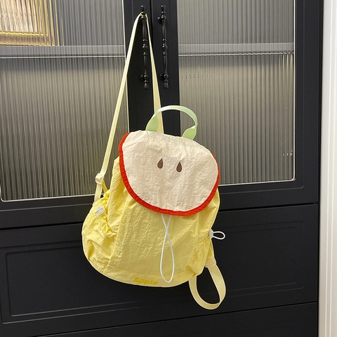 Women Mini Fruit Shaped Nylon Backpack Cute Apple Watermelon Pear Guava Pattern Lightweight School Bag Travel Daypack