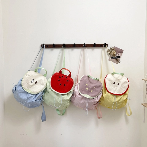 Women Mini Fruit Shaped Nylon Backpack Cute Apple Watermelon Pear Guava Pattern Lightweight School Bag Travel Daypack