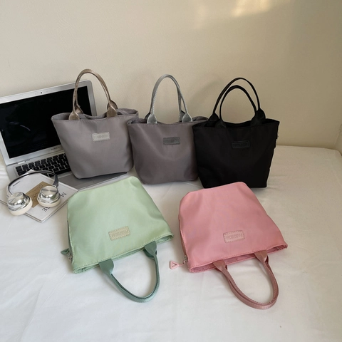 Minimalistische Beuteltasche Mode Buchstaben Patch Stoff Tote Bag Für Damen Casual Daily Travel Kleine Aufbewahrungstasche Mit Griff