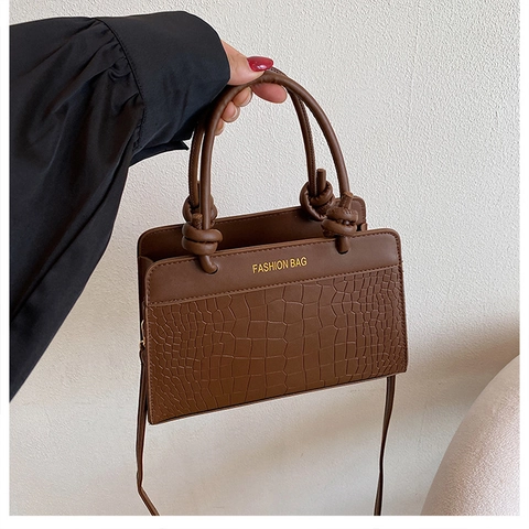 Sac à Main Femme Mode Cuir PU Motif Crocodile Tendance Coréenne Poignée à Nœud Sac Bandoulière Carré Pour Le Trajet