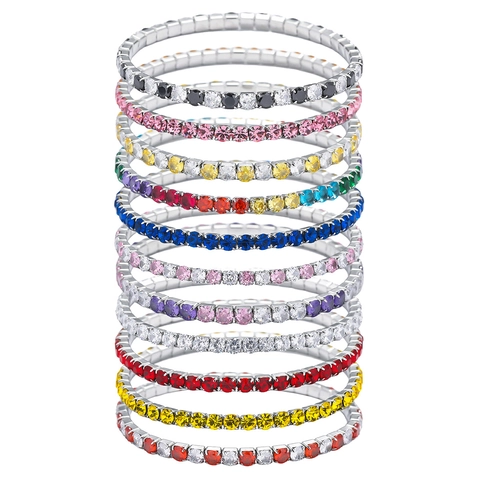 Elastic Stainless Steel Tennis Bracelet For Women Round Cut Multicolor Zirconia Rhinestone Claw Chain Bracelet Jewelry Gift