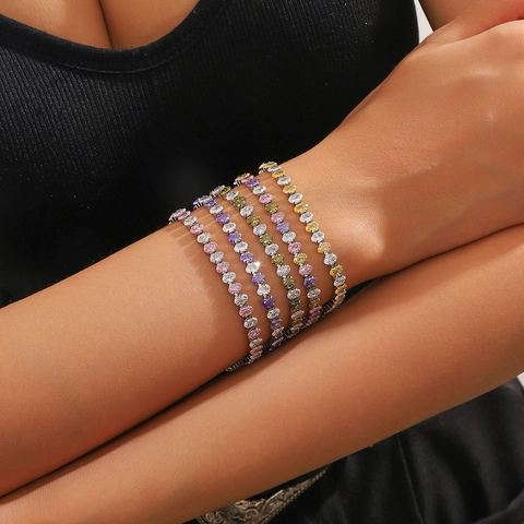 Bracciale Tennis In Acciaio Inossidabile Taglio Ovale Zircone Gioielli Moda Regolabili Per Donna
