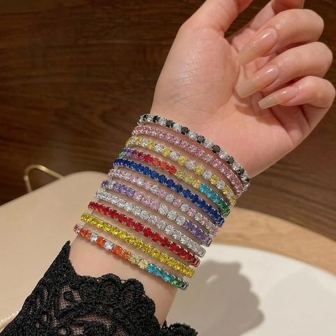 Elastic Stainless Steel Tennis Bracelet For Women Round Cut Multicolor Zirconia Rhinestone Claw Chain Bracelet Jewelry Gift