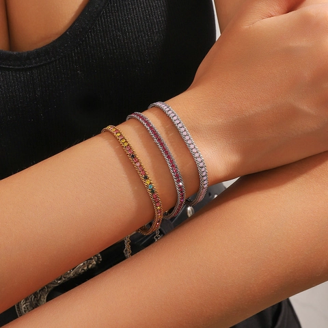 Stainless Steel Zircon Bracelet For Women Adjustable Simple Fashion Pave Set Cubic Zirconia Hand Chain Jewelry For Daily Wear