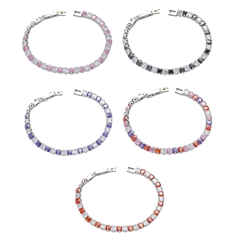 Bracciale Tennis In Zircone Quadrato Acciaio Inossidabile Gioielli Di Moda Semplici Per Donne Taglio Princess Scintillante