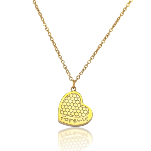 Herz Anhänger Halskette Edelstahl Wabenstruktur Forever Graviert Gold Schlüsselbein Kette Eleganter Schmuck Damen