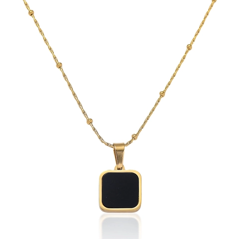 Square Pendant Necklace Stainless Steel Black Drip Oil Geometric Minimalist Satellite Chain For Women Jewelry Accessory