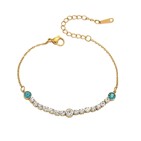 Damen Edelstahl Armband Vergoldet Strass Blau Weiß Kristall Zierlich Verstellbar Kette Nischen Design Schmuck