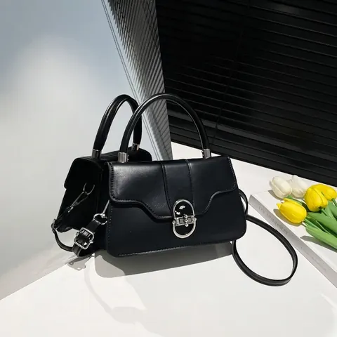 Bolso Bandolera de Cuero PU Vintage para Mujer Color Sólido Solapa Bolso Cuadrado Pequeño Bolso de Hombro Diario Con Cierre