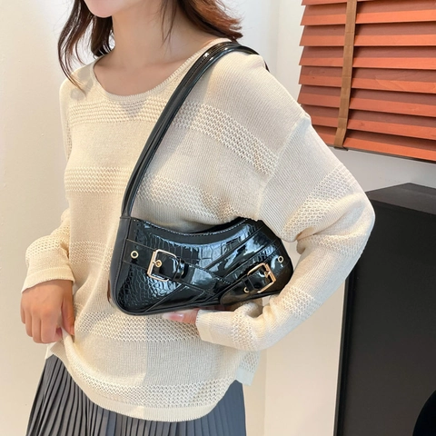 Bolso de Axila para Mujer Cuero PU Patrón Cocodrilo Decoración Hebilla Metal Casual Retro Estilo Y2K Color Sólido Bolso de Hombro