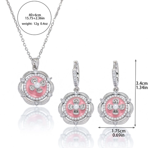 Flower Pendant Necklace Pink Enamel Rhinestone Inlaid Stainless Steel French Style Jewelry Gift For Women