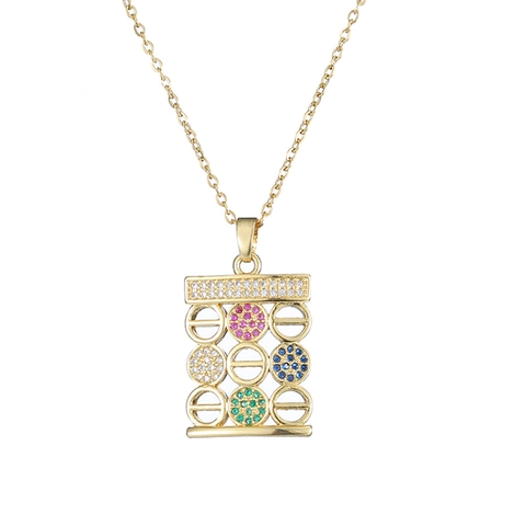 Pendant Necklace Stainless Steel Colorful Cubic Zirconia Hollow Geometric Rectangular Minimalist Jewelry For Women