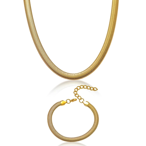 Collana E Bracciale A Catena Di Serpente Piatta Gioielli In Acciaio Inossidabile Minimalista Elegante Moda Per Donne