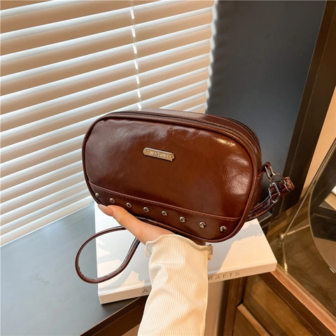 Borsa a Tracolla Trendy da Donna in Pelle PU Piccola Borsa a Spalla Quadrata con Borchie Casual Quotidiana per Cellulare Donna