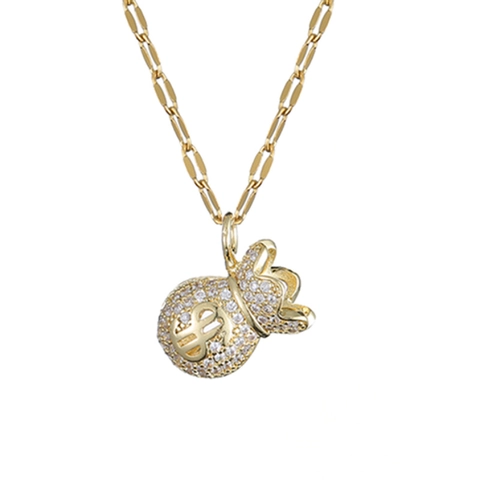 Collar Con Colgante De Bolsa De Dinero De Moda Acero De Titanio Con Circonita Incrustada Amuleto Signo De Dólar Joyas Para Mujeres