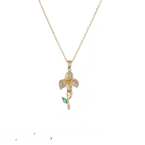Collar Con Colgante De Flor Circón Verde Circonita Blanca Pavimentada Acero De Titanio Joyería Para Mujer