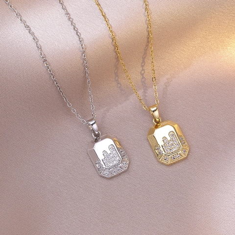 Collana Con Pendente Rettangolare Geometrico Acciaio Inossidabile Micro Pavé Zirconia Cubica Gioielli Minimalisti Per Donna