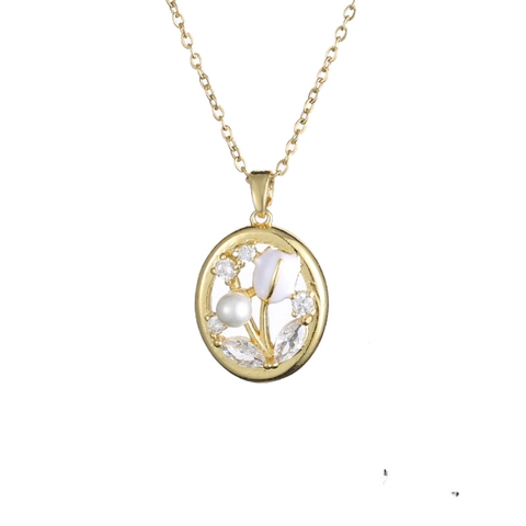 Collana Fiore Di Tulipano Acciaio Inossidabile Con Perla Artificial E Zircone Stile Vintage Elegante Catena Donna