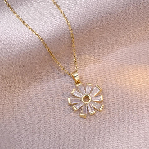 Sunflower Pendant Necklace Titanium Steel Zircon Sparkly Flower Charm Fashion Jewelry Gift For Women