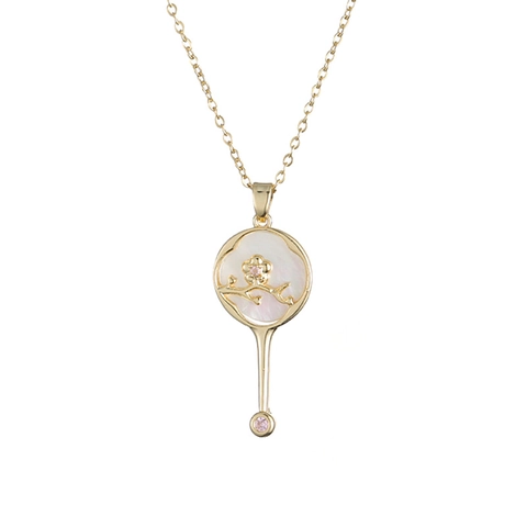 Collana Con Ciondolo Acciaio Al Titanio Madreperla Forma Ventaglio Fiore Di Prugno Zircone Gioielli Eleganti Da Donna