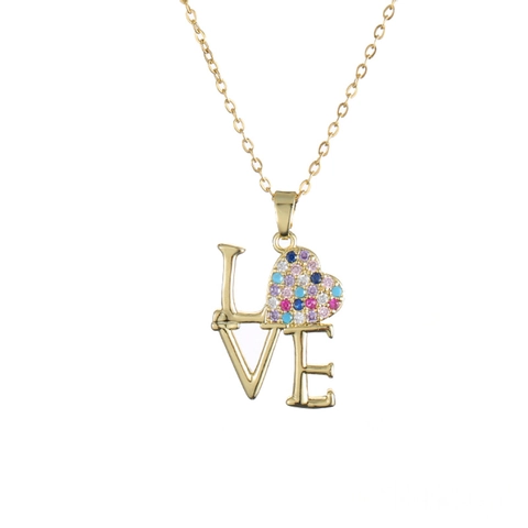 Moda LOVE Cuore Ciondolo Collana Acciaio Inossidabile Zircone Colorato Intarsiato Gioielli Eleganti Per Donne