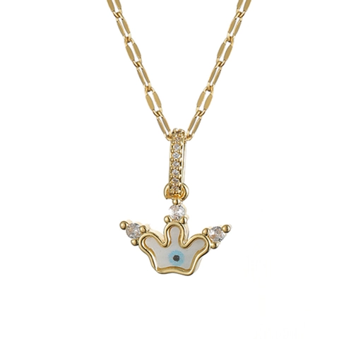 Kronen Evil Eye Halskette Vergoldet Edelstahl Blau Weiß Emaille Strass Schlüsselbein Kette Mode Schmuck Damen