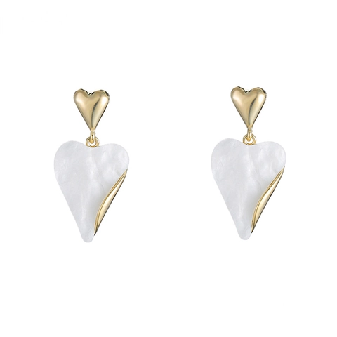Heart Dangle Earrings With 925 Sterling Silver Earring Post Gold Plated Copper Shell Texture Minimalist For Women
