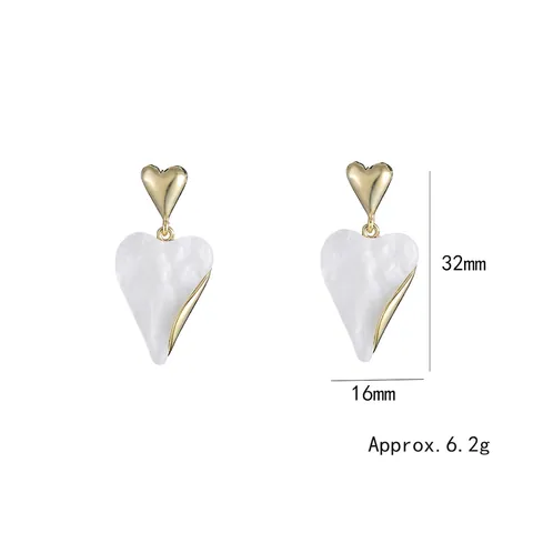 Heart Dangle Earrings With 925 Sterling Silver Earring Post Gold Plated Copper Shell Texture Minimalist For Women