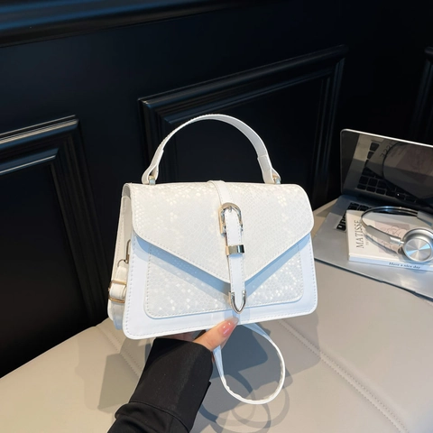 Women's PU Leather Handbag Snake Pattern Square Crossbody Bag With Metal Buckle Top Handle Large Capacity Shoulder Bag