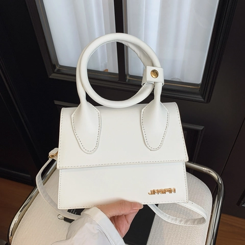 Women PU Leather Mini Handbag With Round Handle Structured Crossbody Bag Detachable Strap Urban Fashion Square Purse Bag
