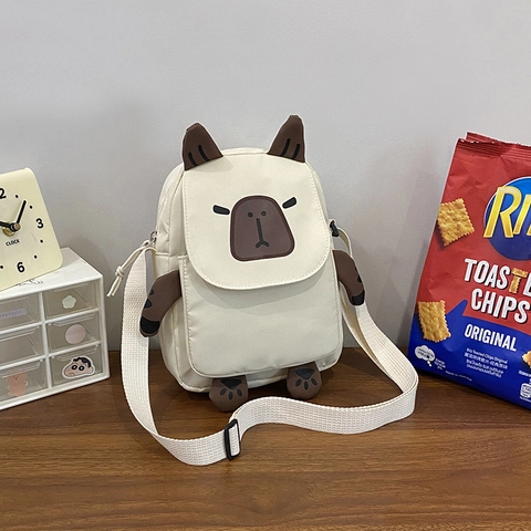 Cute Capybara Cartoon Crossbody Bag For Women Canvas Waterproof Mini Shoulder Phone Bag Japanese Style Casual Small Satchel