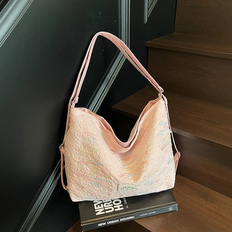 Large Quilted Tote Bag For Women Colored Wave Embroidery Canvas Shoulder Bag Fashion Mummy Bag Casual Shopping Handbag