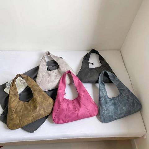 Fashion Large Capacity Women PU Leather Shoulder Bag Solid Color Splicing Design Hobo Bag Street Style Casual Tote Bag For Women