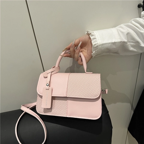 Bolso de Mano de Cuero PU Patchwork para Mujer Costuras Minimalistas Bolso de Hombro Trenzado Bolso Bandolera con Solapa Moda