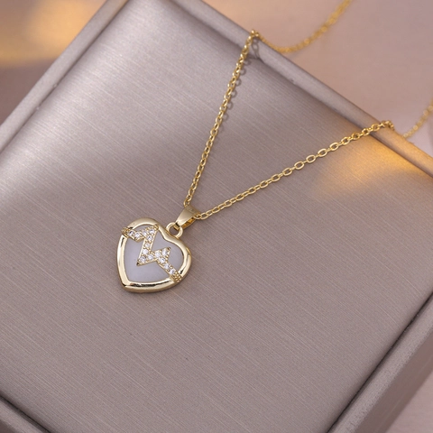 Heart Pendant Necklace Stainless Steel ECG Heartbeat Line Zircon Inlaid Gold Plated Romantic Jewelry For Women