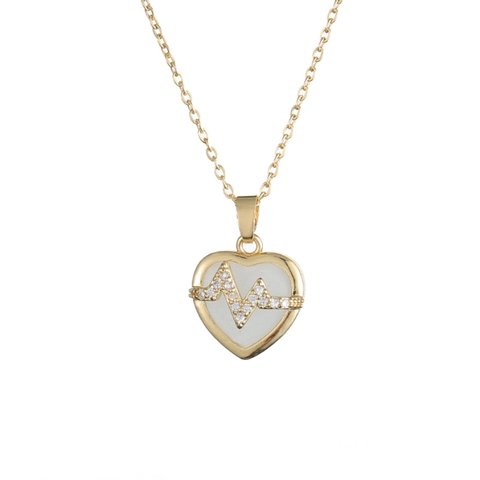 Heart Pendant Necklace Stainless Steel ECG Heartbeat Line Zircon Inlaid Gold Plated Romantic Jewelry For Women