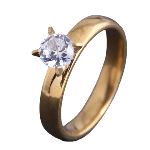 Stainless Steel Round Cubic Zirconia Solitaire Ring Four Prong Wide Band Minimalist Hip Hop Fashion Jewelry For Women Men