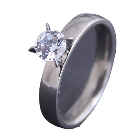 Stainless Steel Round Cubic Zirconia Solitaire Ring Four Prong Wide Band Minimalist Hip Hop Fashion Jewelry For Women Men
