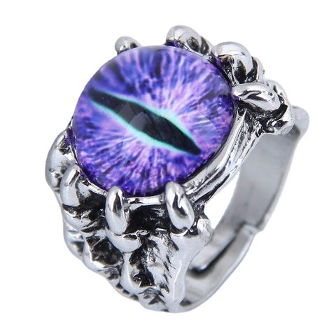 Gothic Punk Antique Silver Plated Alloy Claw Evil Eye Open Ring For Men Women Adjustable Dragon Eye Finger Jewelry