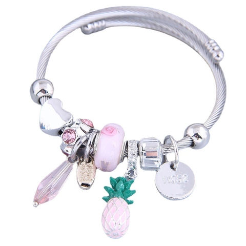 Mode Legering Staaldraad Kabel Armband Met Ananas Vlinder Hart Charmes Emaille Kristal Dames Sieraden