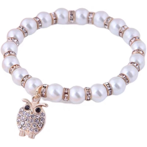 Elegante Bracciale Di Künstliche Perle Con Künstliche Perle Finte Ciondoli In Lega Strass Hamsa Mano Di Fatima Malocchio Civetta Cuore Albero Della Vita