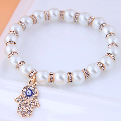 Legering Strass Nep Kunstparel Kralen Armband Vrouwen Hand Van Fatima Boze Oog Hart Anker Uil Levensboom Sieraden