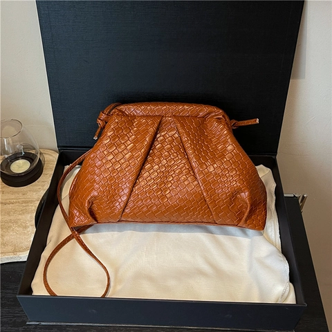Damen Mode Webmuster Wolken-Tasche Geraffte PU Leder Muschel Umhängetasche Einfache Tägliche Schultertasche Handtasche