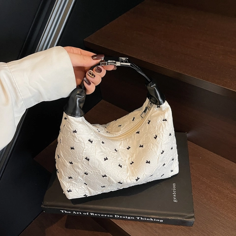 2025 Moda Borsa a Mano Donna con Fiocco Dolce Coreana in Tessuto Trapuntato Borsa a Tracolla Hobo da Sottobraccio per il Tempo Libero