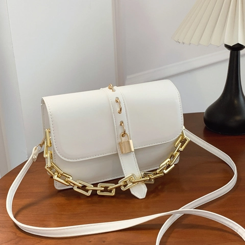 Bolso de Hombro de Diseño de Nicho para Mujer 2025 Bolso Cubo Bandolera Cuadrado Pequeño Chic Con Cadena de Oro y Cierre