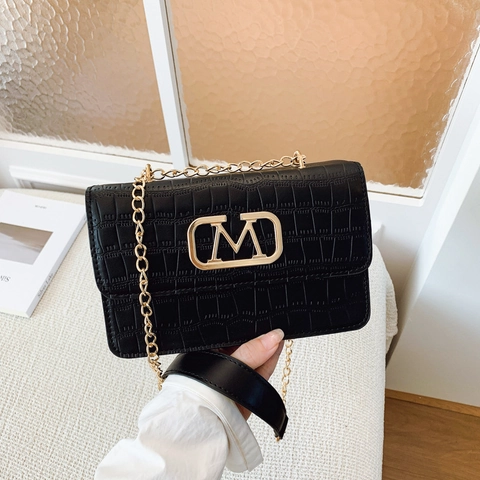 Bolso Cuadrado Pequeño para Mujer con Relieve de Cocodrilo con Logo M de Metal Cierre Magnético Cadena Bolso de Hombro Cruzado Moda Piel PU