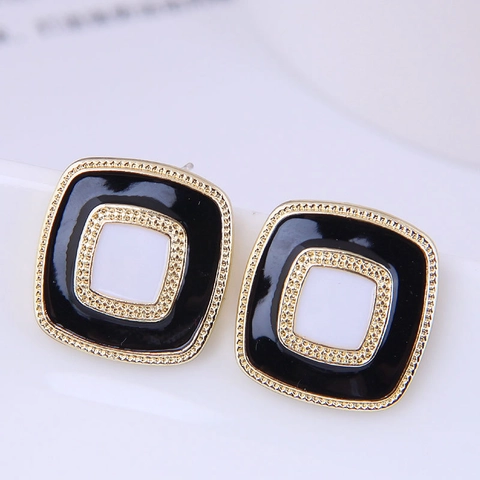 Geometric Square Stud Earrings With 925 Sterling Silver Earring Post Alloy Enamel Retro Minimalist French Style Women