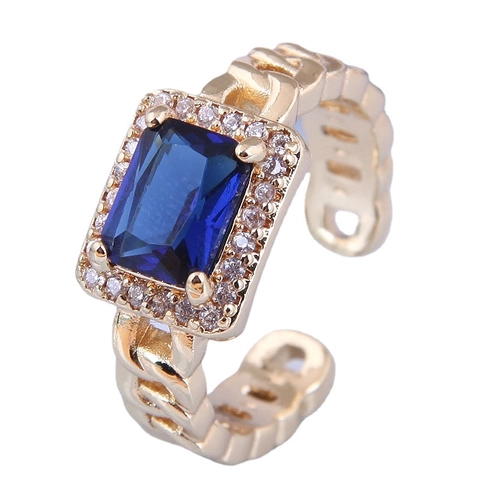 Verstellbarer Offener Ring Gold Vergoldete Legierung Rechteckiger Zirkon Halo Kubanische Gliederkette Vintage Luxus