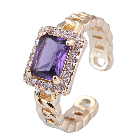 Verstellbarer Offener Ring Gold Vergoldete Legierung Rechteckiger Zirkon Halo Kubanische Gliederkette Vintage Luxus